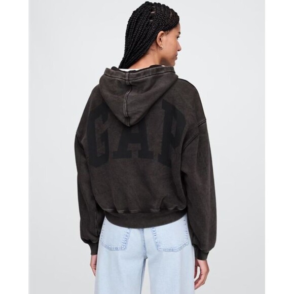 GAP Womens Crop Logo Hoodie Faded Black XSmall - Picture 3 of 14
